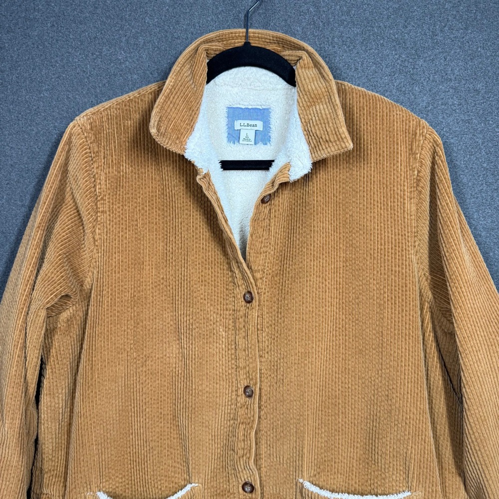 LL Bean Corduroy Fleece Lined Womens Camel Tan Jacket Sherpa 515062 Size L